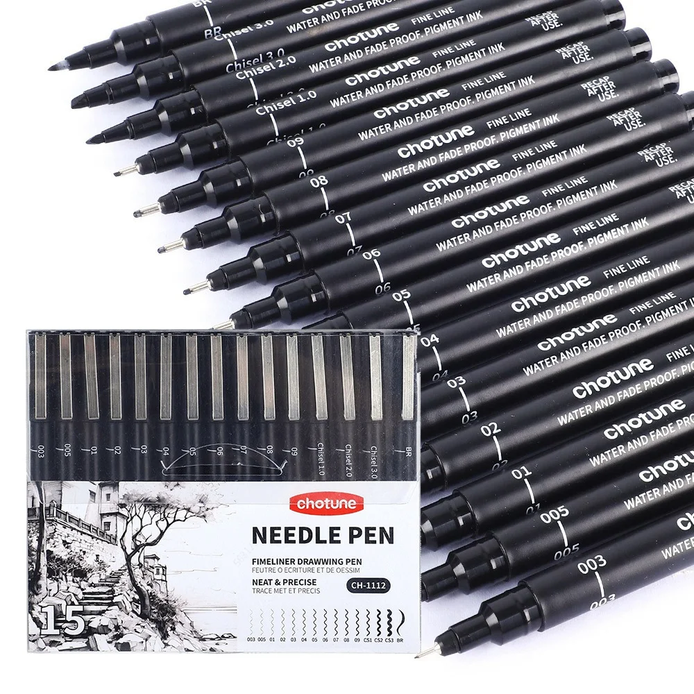 Copic Marker Sketch - Black Micro Pens,15 Sizes,Waterproof Archival Ink,Fine