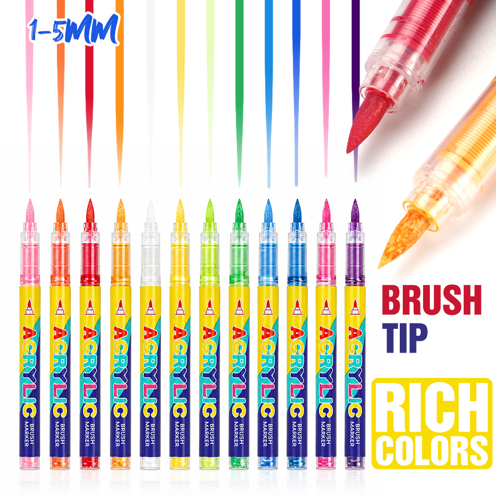 12 Colors Acrylic Brush Marker - đánh giá và giá Copic Marker Sketch